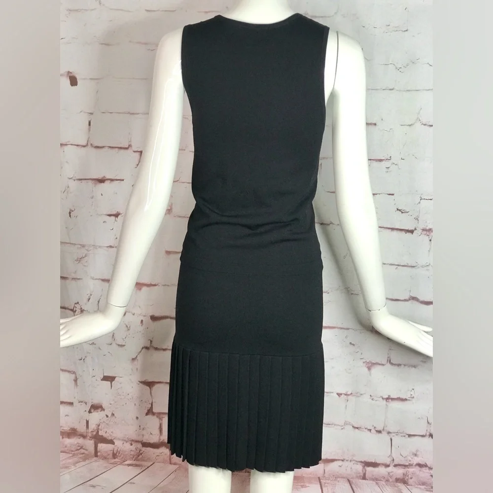 PARKER XS Kennedy Black Knit Pleated Skirt Drop Waist Lace Up Ties Tank Dress XS - Picture 6 of 16